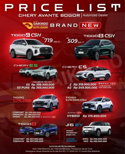 Pricelist Harga Chery rawabadakselatan 2025